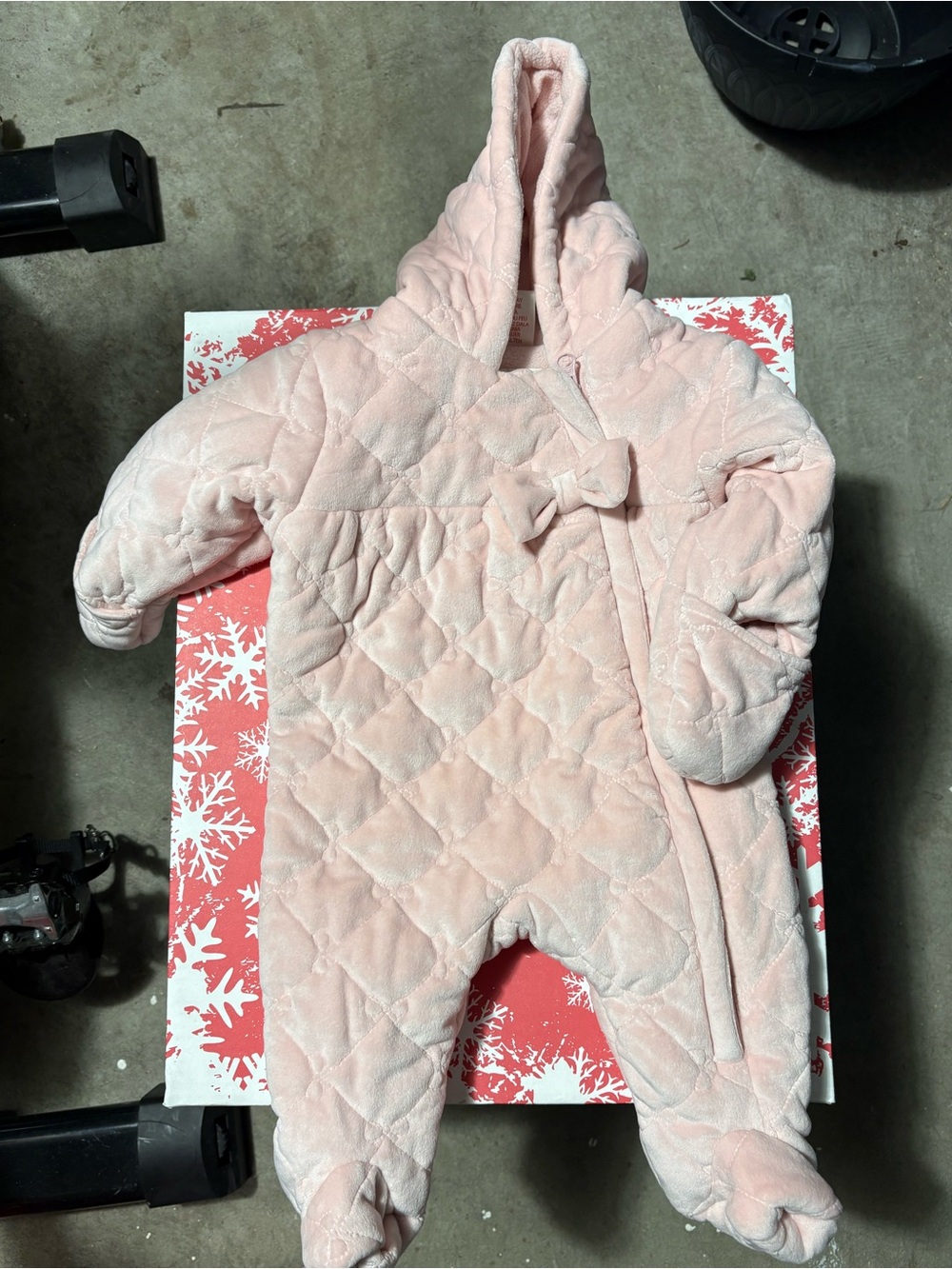 Pink velvet snowsuit